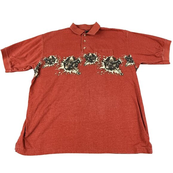 Roper Other - Vintage 90s Roper Bull Graphic Polo Shirt Mens L Rust Red Western Cowboy Rodeo
